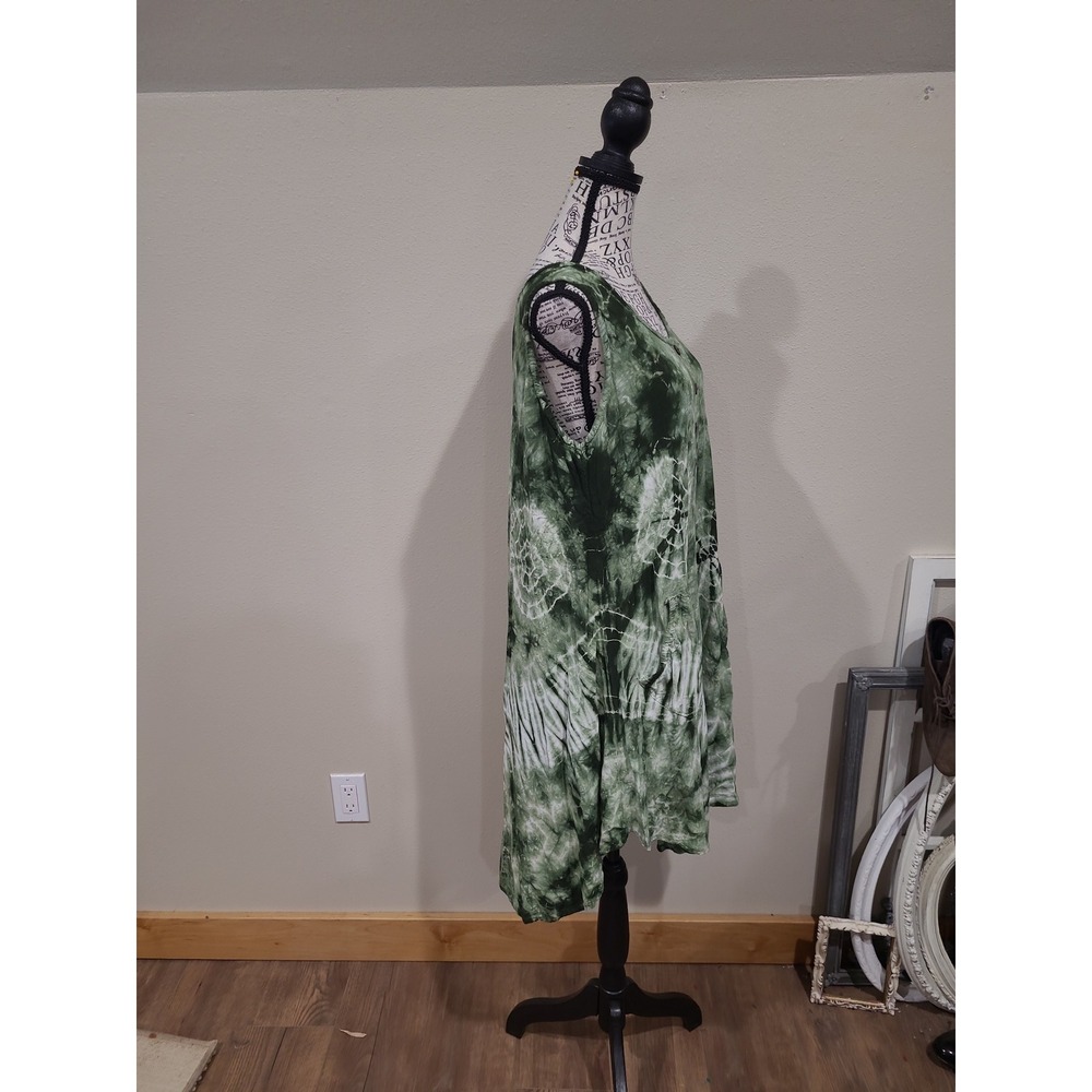 Flashback boho festival green tie dye flowy dress pockets Women SZ M/L relaxed - Picture 4 of 11